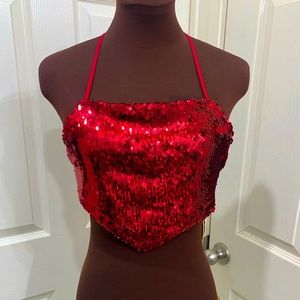 Red sequin halter top